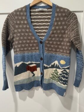 Scenic Woolrich Winter Landscape Cardigan - Blue, Brown, Cream